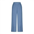 thumbnail image 4 of Ecqkame Wide Leg Pants for Women Business Casual Elastic High Waisted Pants Stretch Breathable Lightweight Vacation Ankle Pants with Pockets 01-Light Blue 01-01-Light Blue, 4 of 8