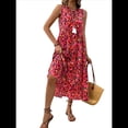 thumbnail image 3 of Vestido de Verano para Mujer, Sin Mangas, Bohemio, Floral, con Escote en V, Lazo Frontal, Flecos y Fluido Negro y Rojo S, 3 of 8