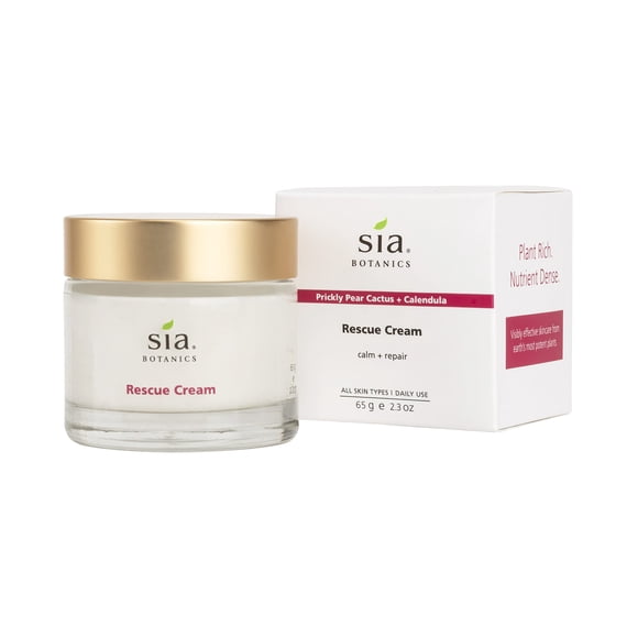 Crema facial de rescate Sia Botanics (frasco de vidrio de 65 g/2,3 oz) | Hidratante facial con extracto de té verde de aloe vera y nopal | Cuidado de la piel botánico natural y limpio para mujeres