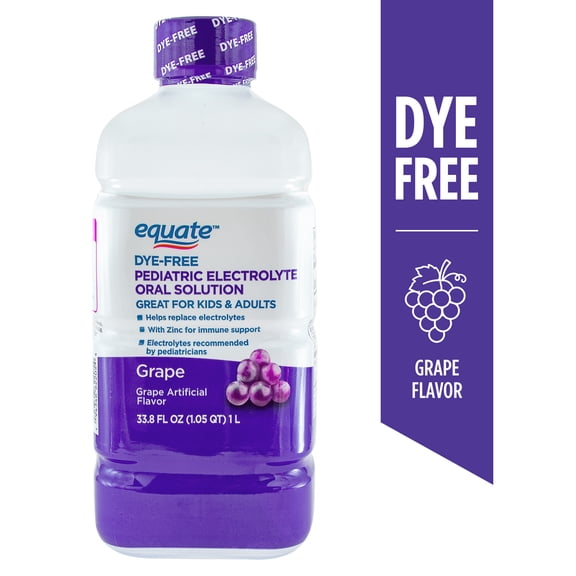 Equate Children's Dye-Free Pediatric Electrolyte Oral Solution with Zinc, Grape Flavor, 33.8 fl oz