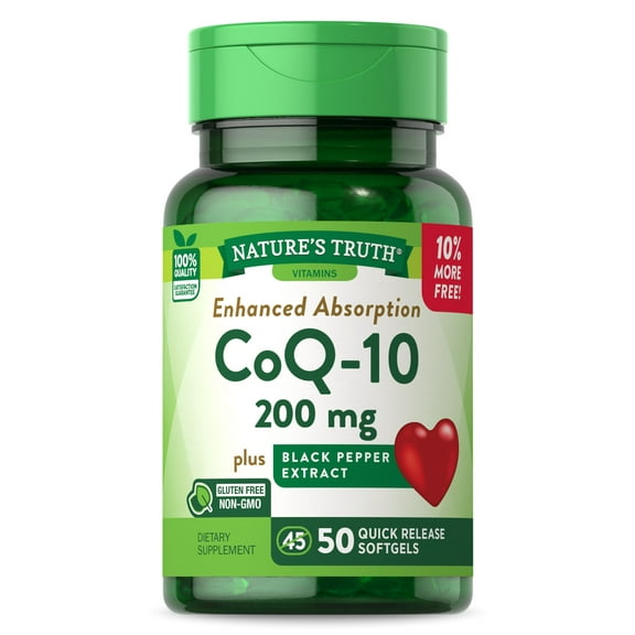 CoQ10 200 mg Softgels | 50 Count | Plus Black Pepper Extract | by Nature's Truth