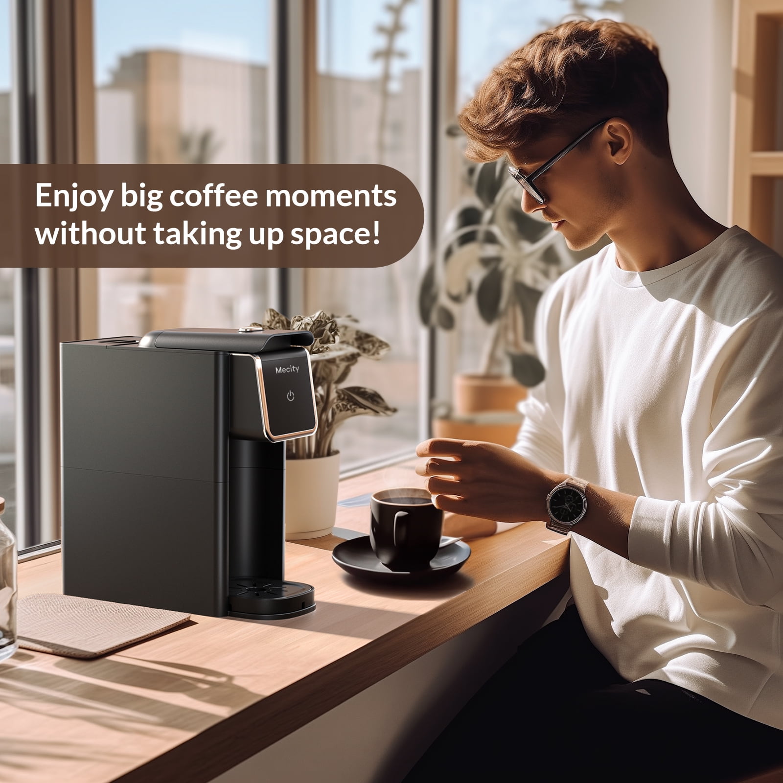 Mecity Compact Coffee Maker for Ground Coffee & Loose Tea - Single Serve, 6-12 Oz Brew, Black