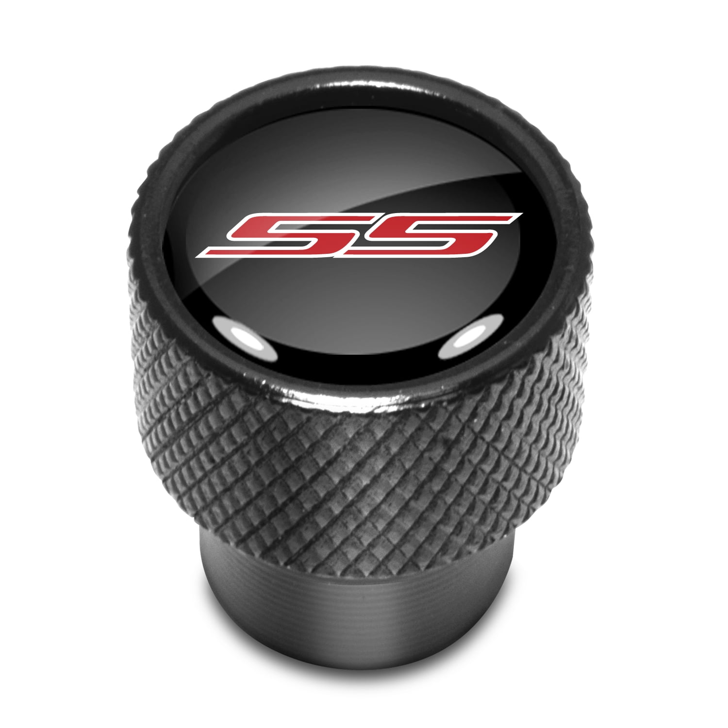Chevrolet Camaro SS Logo in Black on Black Aluminum Tire Valve Stem Caps