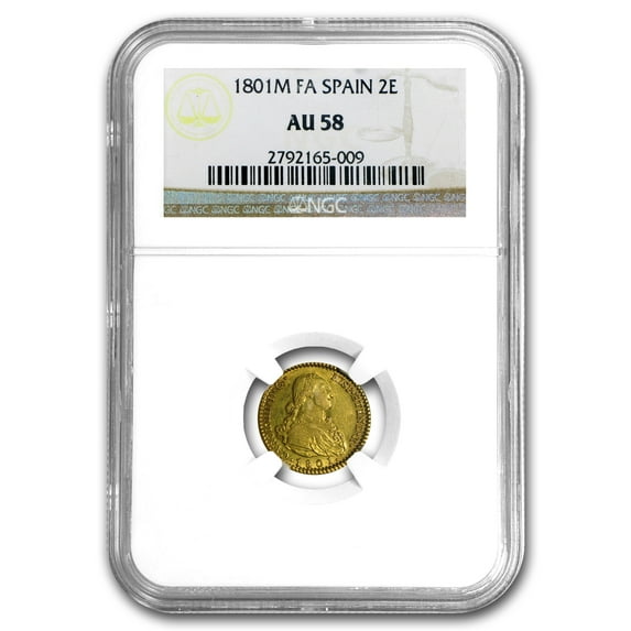 1801-M FA Spain Gold 2 Escudo AU-58 NGC