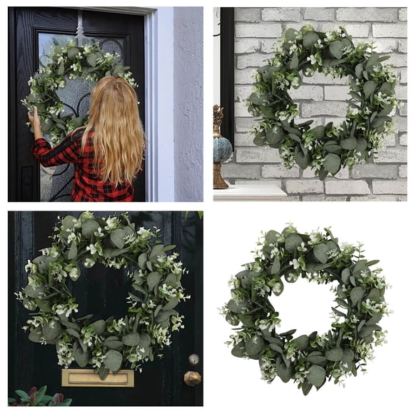 Greenery Wreath Pendant Door Leaves Home Wedding Floral Ornament Tool 45cm/17.72 Inch 60 Christmas Wreath Battery Operated Christmas Wreath with Timer Boxwood Front Door Year round Outdoor Valentine