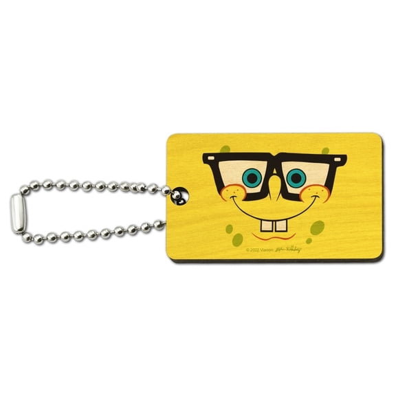 Spongebob Nerd Face Wood Wooden Rectangle Keychain Key Ring