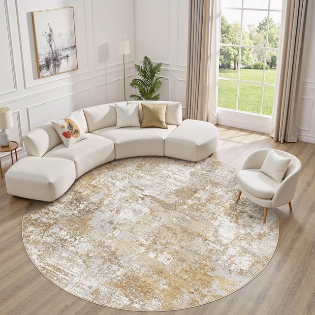 Alfombra Tortania Redonda Lavable Antideslizante 305 cm Marrón Gris