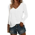 thumbnail image 4 of MORTTIC 4-Pack Women's Long Sleeve V-Neck Soft Basic Tops Loose Fit Casual Shirts for Layering Everyday Wear Dark Green White Gray Black，S, 4 of 10