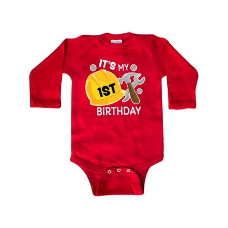 

Inktastic Its My 1st Birthday with Construction Tools Gift Baby Boy Long Sleeve Bodysuit