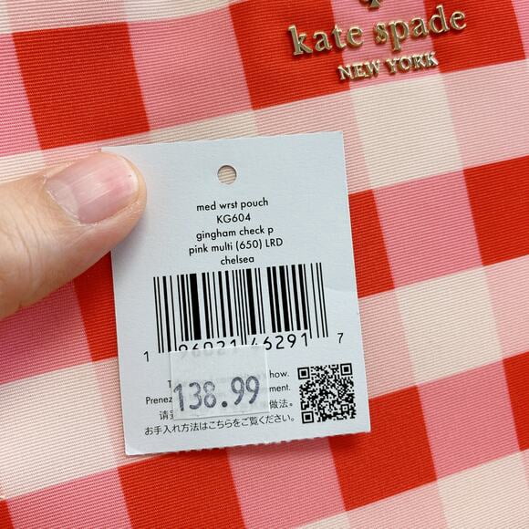 Kate Spade KG604 Chelsea Gingham Medium Wristlet IN Pink Multi