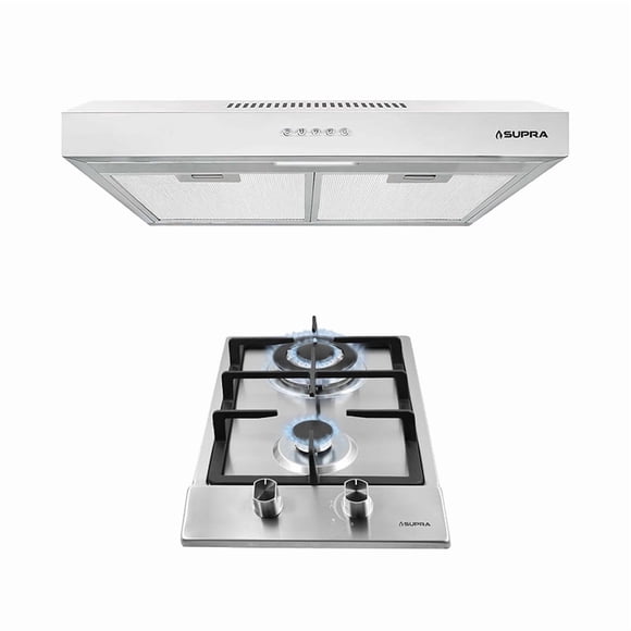 Combo TIRRENO SUPRA Parrilla Empotrable 2 Quemadores 31 cm y Campana Extractora 50 cm Acero Inoxidable