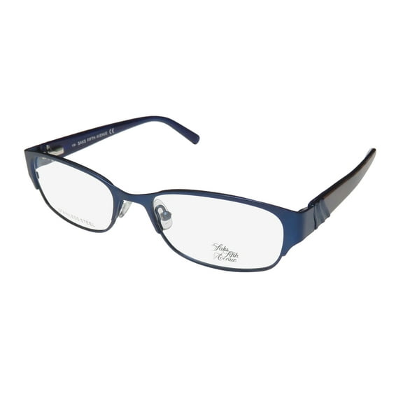 NEW SAKS FIFTH AVENUE 263 WOMENS/LADIES DESIGNER FULL-RIM NAVY FASHIONABLE FRAME DEMO LENSES 52-17-130 FLEXIBLE HINGES EYEGLASSES/EYEWEAR