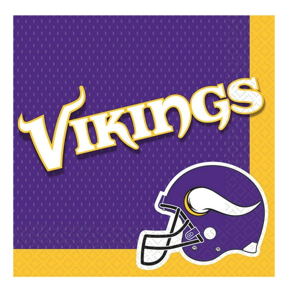 amscan Minnesota Vikings  13" Football Square Paper Luncheon Napkins, 16 CT, Purple Gold