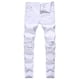 thumbnail image 1 of Kb Hombres Agujero Roto Bordado Lápiz Jeans Delgados Hombres Pantalones Casuales Delgados Pantalones de Mezclilla Vaqueros Clásicos Hombre Joven Jogging Pantswhite34, 1 of 2