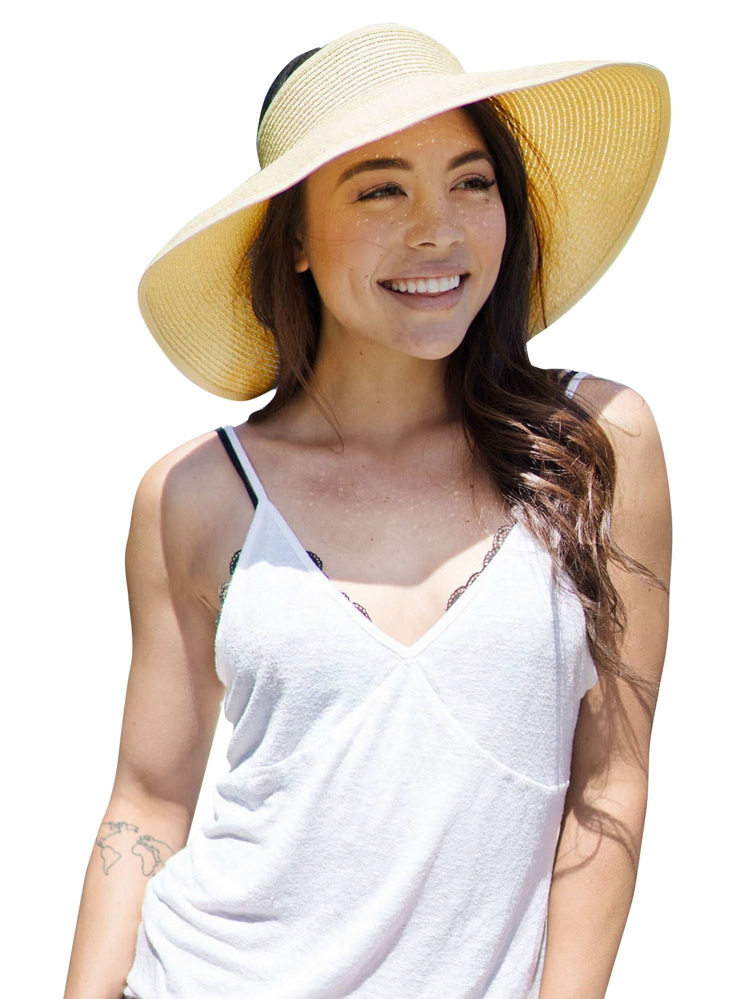 New Simple Summer Straw Sun Hat Women Pearl Backable Sun Visor Hat