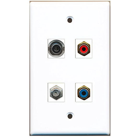 RiteAV - 1 Port RCA Red 1 Port RCA Blue 1 Port Coax Cable TV- F-Type 1 Port 3.5mm Wall Plate
