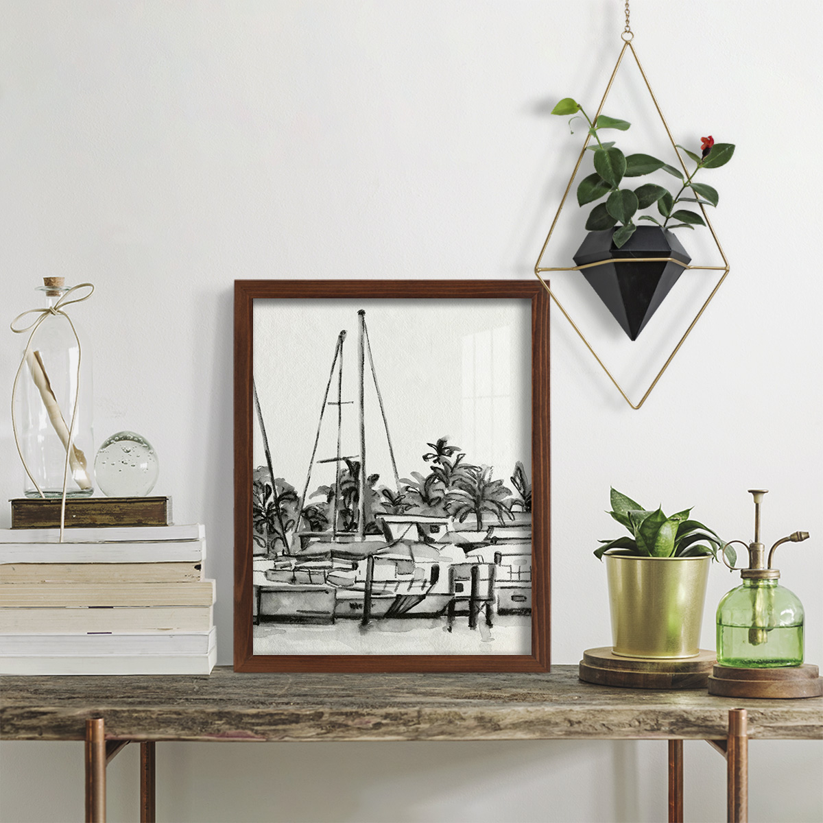 Neutral Tropics IV - Framed Print w/glass - Chestnut