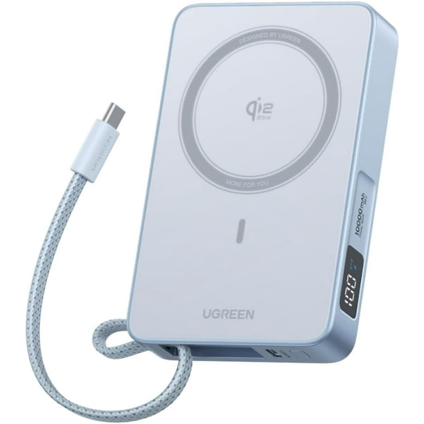 UGREEN MagFlow Qi2 25W 10000mAh Power Bank Batería Externa con MagSafe, 30W Cable USB-C Integrado, Carga Inalámbrica Magnética, Cargador Pila Portátil Compatible con iPhone 17/16 Pro Max/15/14/Air