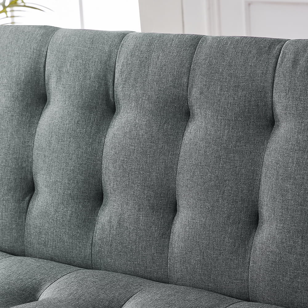 Futon Sofa Bed, Upholstered Convertible Folding Sleeper Recliner for Living Room, Light Gray