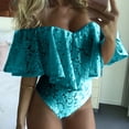 thumbnail image 2 of Savings Clearance 2025! asdoklhq Womens Plus Capris,Womens Frill Off One Shoulder Lace Bodysuit Stretch Party Leotard Jumpsuit, 2 of 6