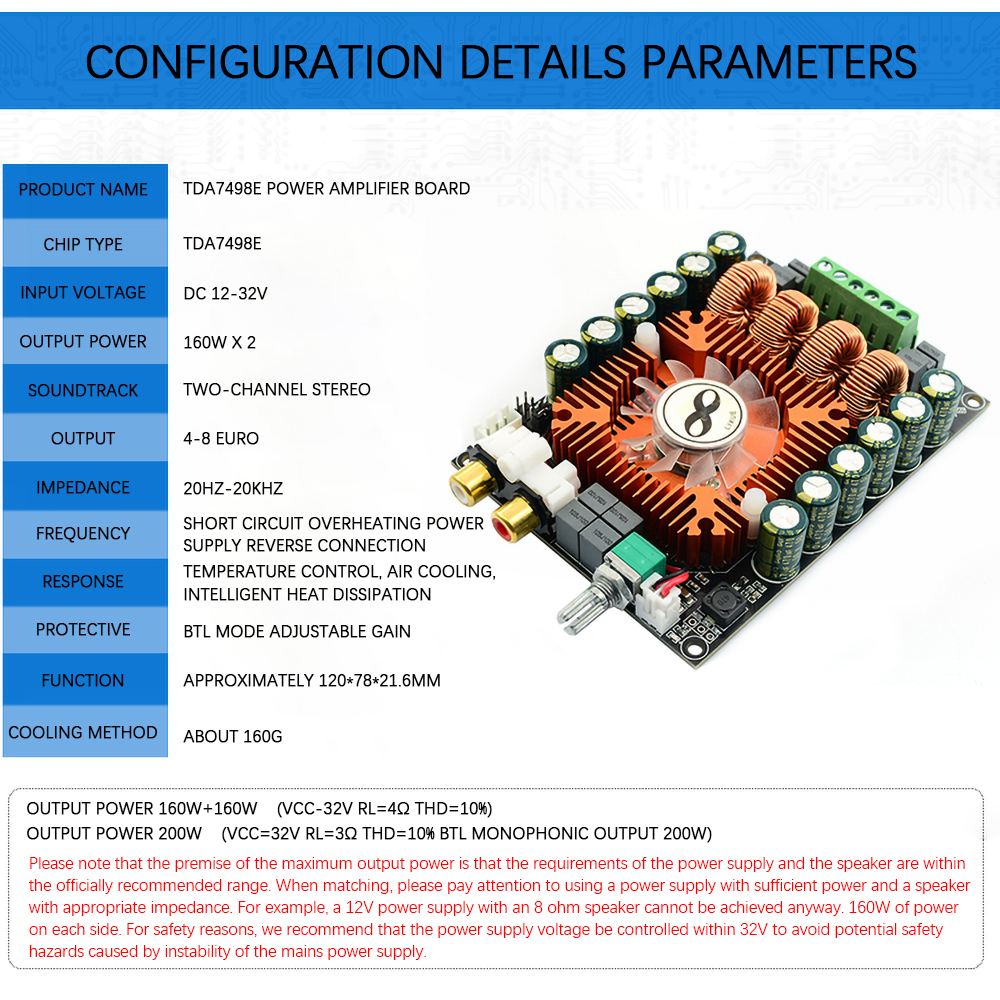 TDA7498E High Power Digital Power Amplifier Board 2.0 HIFI Stereo 160W*2 - image 3 of 9