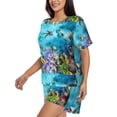 thumbnail image 2 of Lsque Corals and Tropical Fish Women's Short-Sleeved Pajama Set - 2 Piece Soft and Lightweight Sleepwear Set-Small, 2 of 9