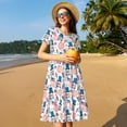 thumbnail image 4 of Fotbe Robe Motif Gnomes Américains Décontractée Mode Femme Manches Courtes Robe Maxi Robe T-Shirt Rayée Longue à Blocs de Couleur, 4 of 6