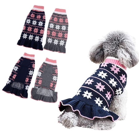 Ympkerial Dog Sweater for Small Medium Dogs Warm Knit Puppy Pullover with Turtleneck and Leash Hole Grey Snowflake Winter Christmas Pet Clothes