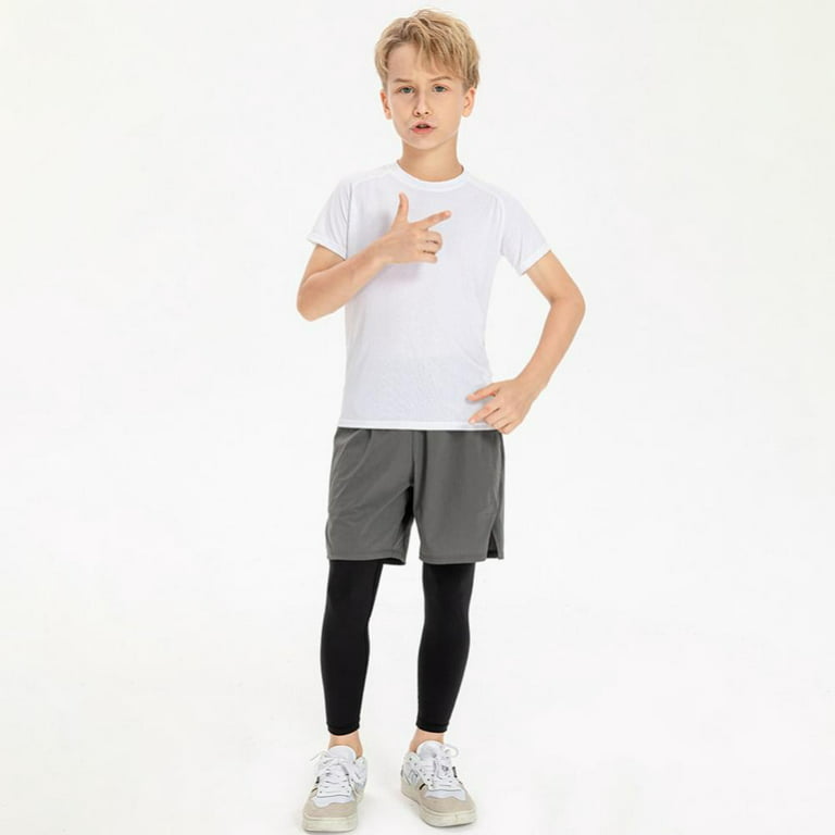 Kids 2 in 1 Running Pants Shorts with Pockets Gym Short Compression Tights  Training Sweatpants Basketball Tights Pants Workout 