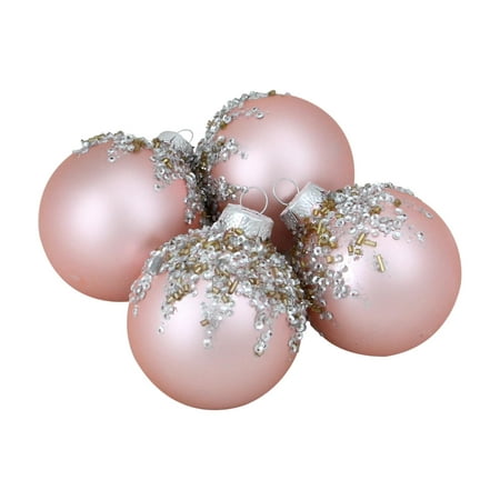 4ct Silver and Gold Sequined Pink Christmas Glass Ball Ornaments 3.25