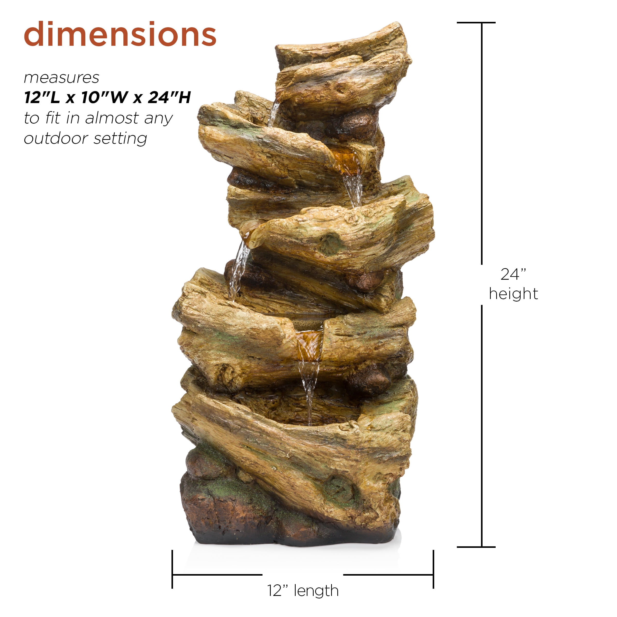 Alpine Corporation 24 inch Indoor and Outdoor 4-Tier Tree Trunk Log Fountain