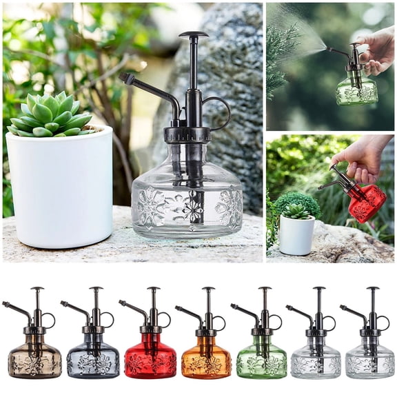 Vintage Glass Watering Can with Electroplated Bronze Nozzle 6oz/180ml Push Type Spray Bottle Decorative Glass Mister for Indoor Succulents Cleaning Gifting