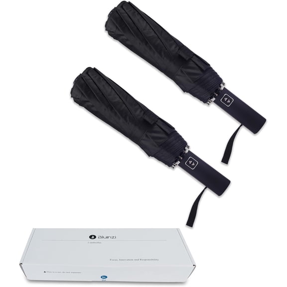 Double 10-Rib 46 Inch Compact Travel Umbrella for Rain - Sturdy Portable Windproof Umbrella - Small Automatic Folding Umbrella