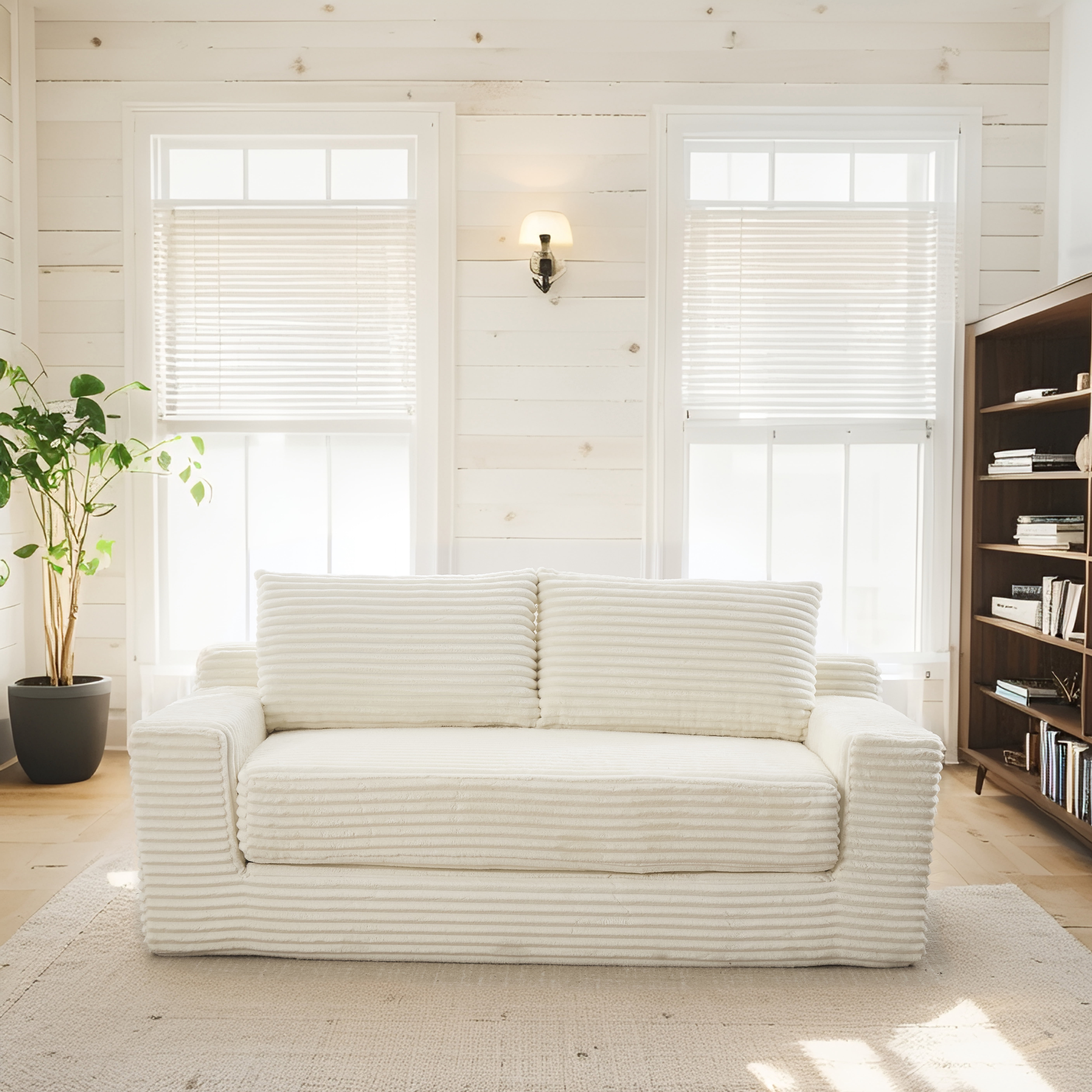 Tmsan 70" Corduroy Convertible Loveseat Sofa, 2 in 1 Cloud Sleeper Sofas with Fixed-Shape Frame, Comfy Folding Boneless Love Seat Couches for Living Room, Apartment, Bedroom, Office,Beige