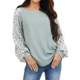 thumbnail image 1 of Women Polka Dot Printed Color Block Long Sleeve Pullover Shirt, 1 of 7