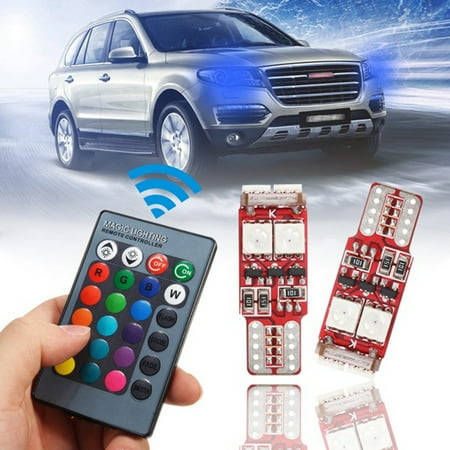 

2pcs T10 W5W LED RGB Remote Control Indicator Bulb Car Interior Wedge Side Lamps