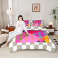 thumbnail image 4 of Manfei Teens Adults Minimalist Colorful Grid Full Size Comforter Sets 3-Piece,Geometric Plaid Bedding Comforter Set,Vintage Aesthetic Lightweight Bedding Sets,Super Cozy Room Decor,Reversible, 4 of 8