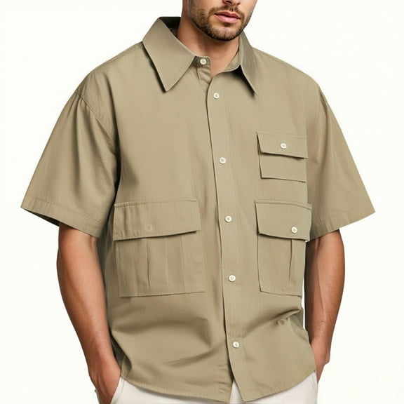 ZZHZGZ 4Th of July Oversized Tshirts for Men Men's Short Sleeve Shirt with Multiple Pockets for Casual Sports and Leisure Activities Spring and Summer for Everyday Wear M
