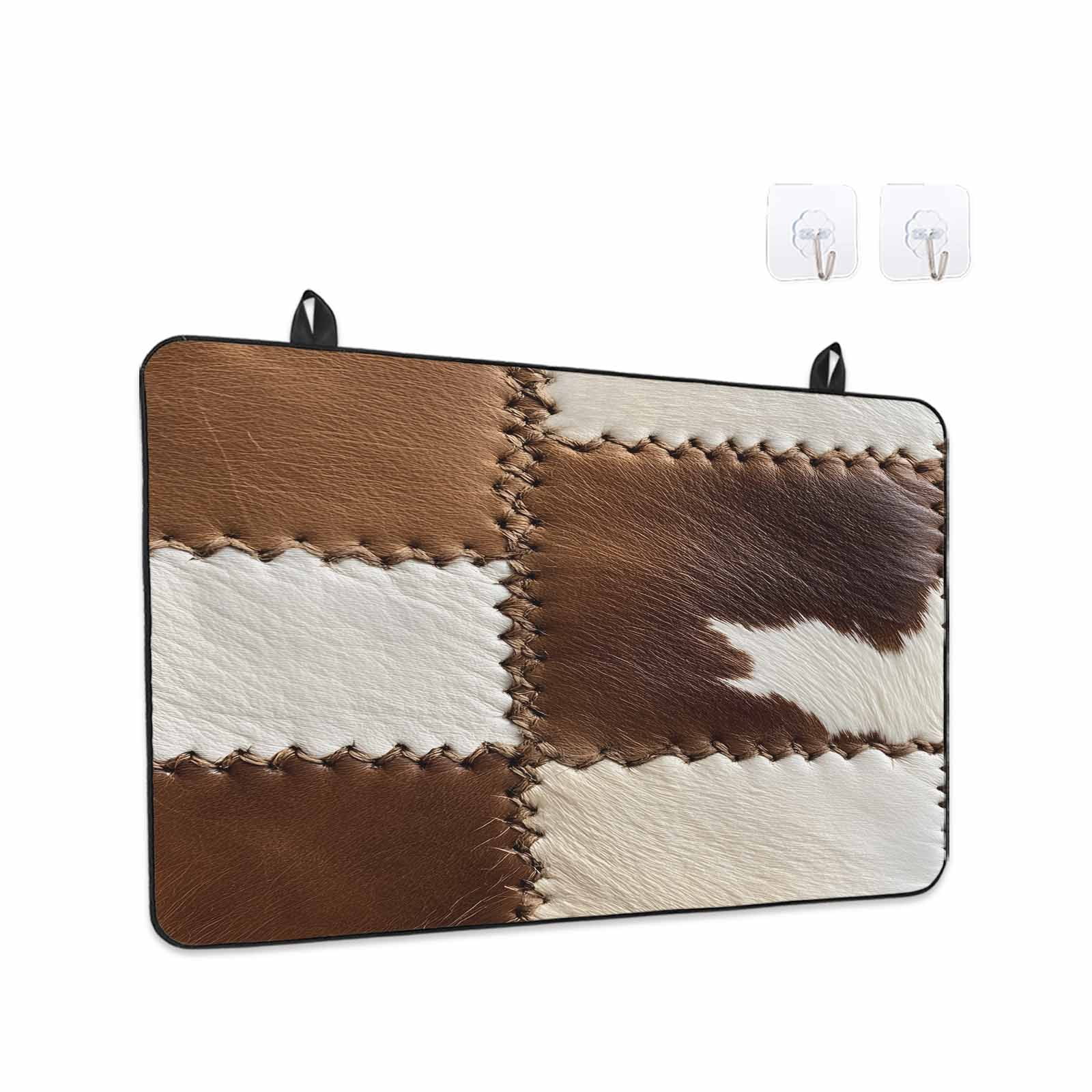 Brown White Leather Texture Stove Top Cover for Electric Stove, Heat-proof & Non Slip Glass Top Stove Cover Protector, Abstract Art Cowhide Kitchen Flat Cooktop Rubber Mat 24x21 Inches