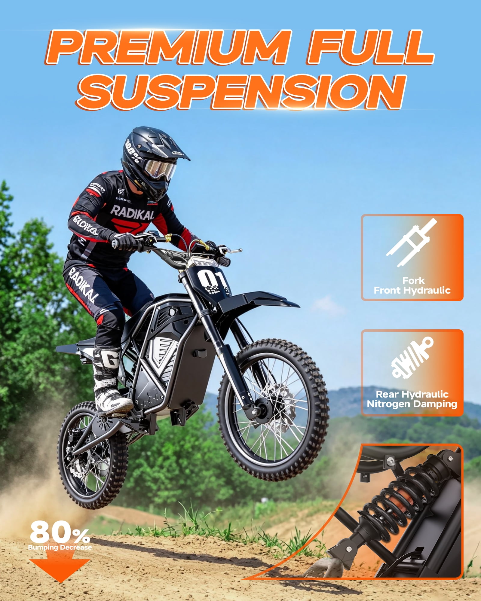 QNUT Electric Dirt Bike for Teens Adults, 3000W 38MPH Electric-Motorcycle Fat Tire with 48V 21Ah Battery E Dirt Bike 200Nm Dual Hydraulic Brakes Full Suspension Off-Road Ebike  UL2849 Listed