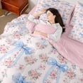 thumbnail image 3 of Erosebridal Blue Ribbon Bow Twin Bedding Sets 7-Piece for Girls Women,Romantic Floral Roses Bedding Comforter Set for Teens Adults,Pink Reversible,Ultra Soft Home Decor, 3 of 6