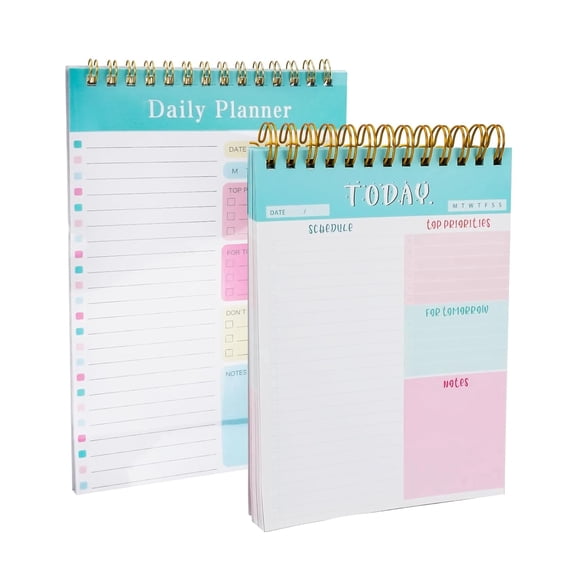 FULANDL 2 Packs Spiral to Do List Notepad,A5 Daily Planner Notepad with 82 Tear-off Sheets, to Do Notebook for Home Office Notes(Blue & Green)