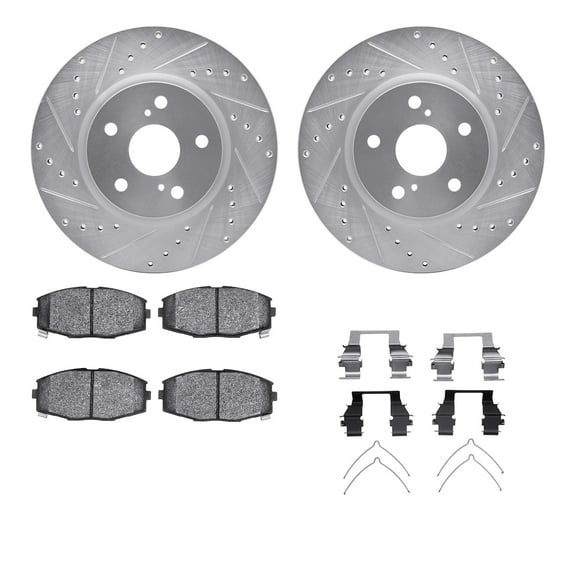 Dynamic Friction Company Front Brake Rotors-Drilled and Slotted-Silver with 5000 Advanced Brake Pads includes Hardware 7512-76021