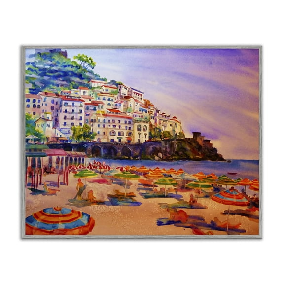 Stupell Industries Tropical Summer Beach Landscape Gray Framed Giclee Art, 14 x 11, by MB Cunningham