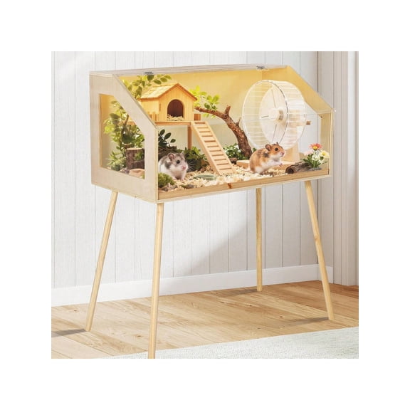 32-Inch Hamster Cage with Legs Large Hamster Habitat Enclosure with an Acrylic Window and Openable Top Chew-Proof for Guinea Pigs Chinchillas and Gerbils