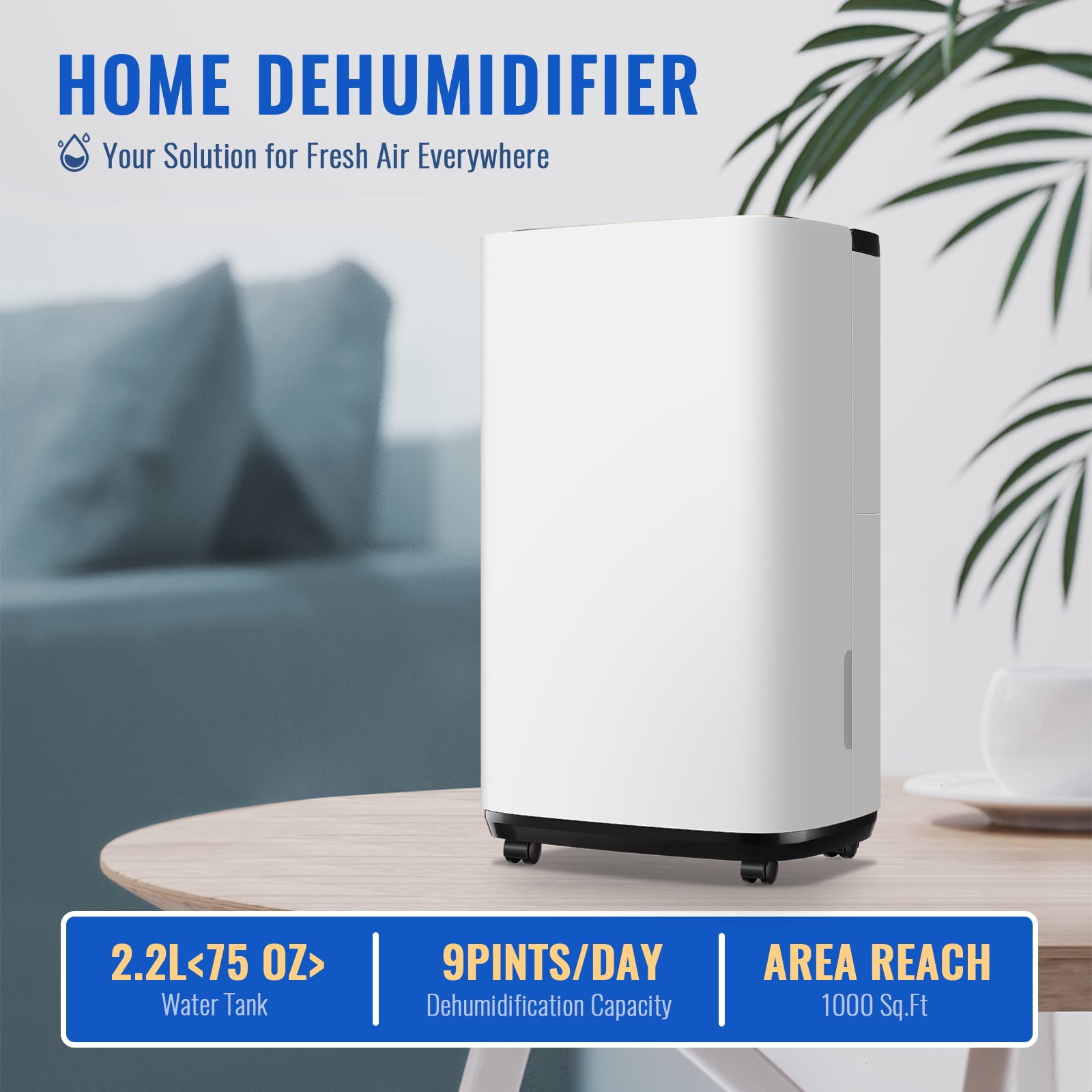 Dehumidifiers 9 Pints Max for 1000 Sq ft for Basements with Drain Hose, 24Timer, New