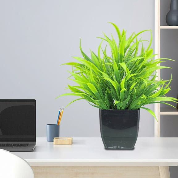 Artificial Green Potted Plant - 7.87" Plastic Decorative Fake Plant for Home Decor, Indoor Arrangements, Living Room, TV Cabinet - Realistic PE Leaves, Weighted Base, Maintenance-Free