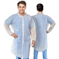 White Disposable Lab Coat, Large. 30 Pack 35 GSM Polypropylene Fabric Medical PPE Coat. Knee-Length Disposable Lab Coats with Elastic Wrists, Loop Fasteners, No Pockets