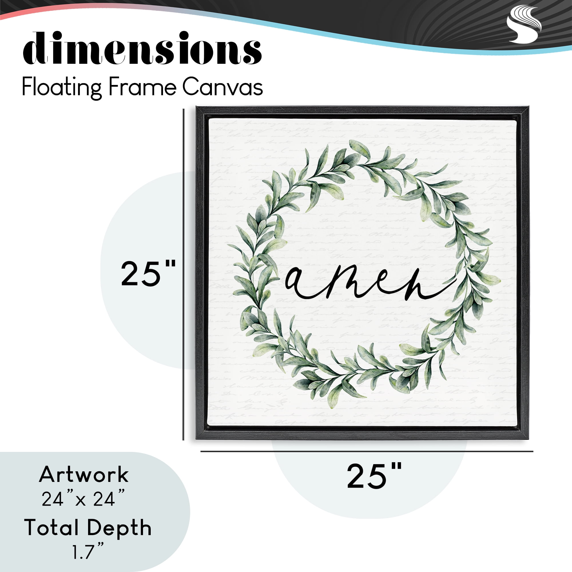 Amen Botanical Wreath & Script Black Framed Floater Canvas Wall Art, design by Lettered and Lined