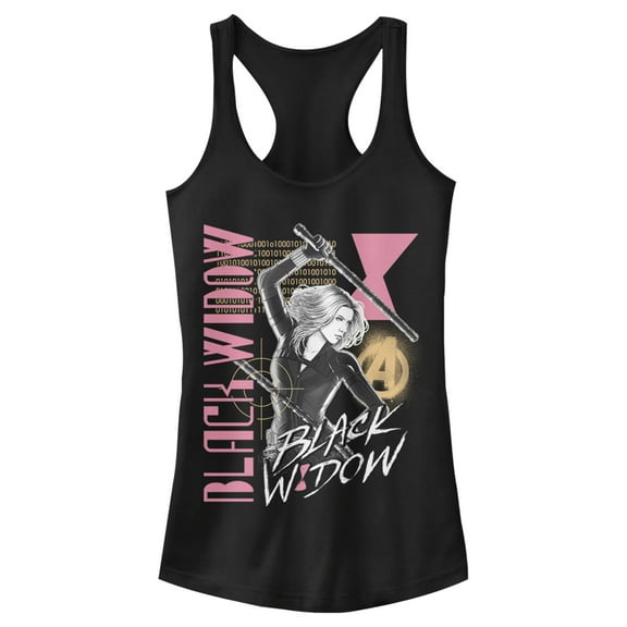 Junior's Marvel Black Widow Binary Code  Racerback Tank Top Black X Large